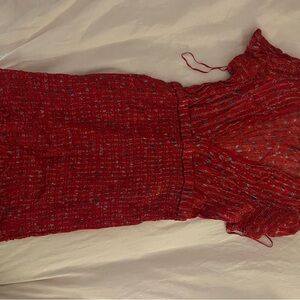 Free People Red Midi Dress with Blue Accents